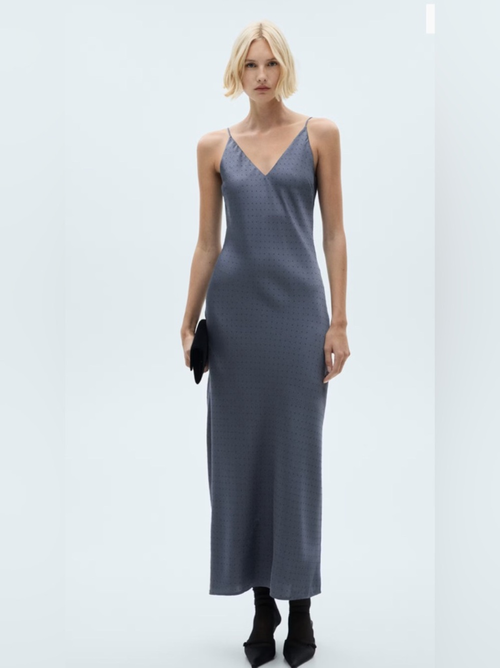 Mango Charcoal Gray V-Neck Maxi Slip Dress